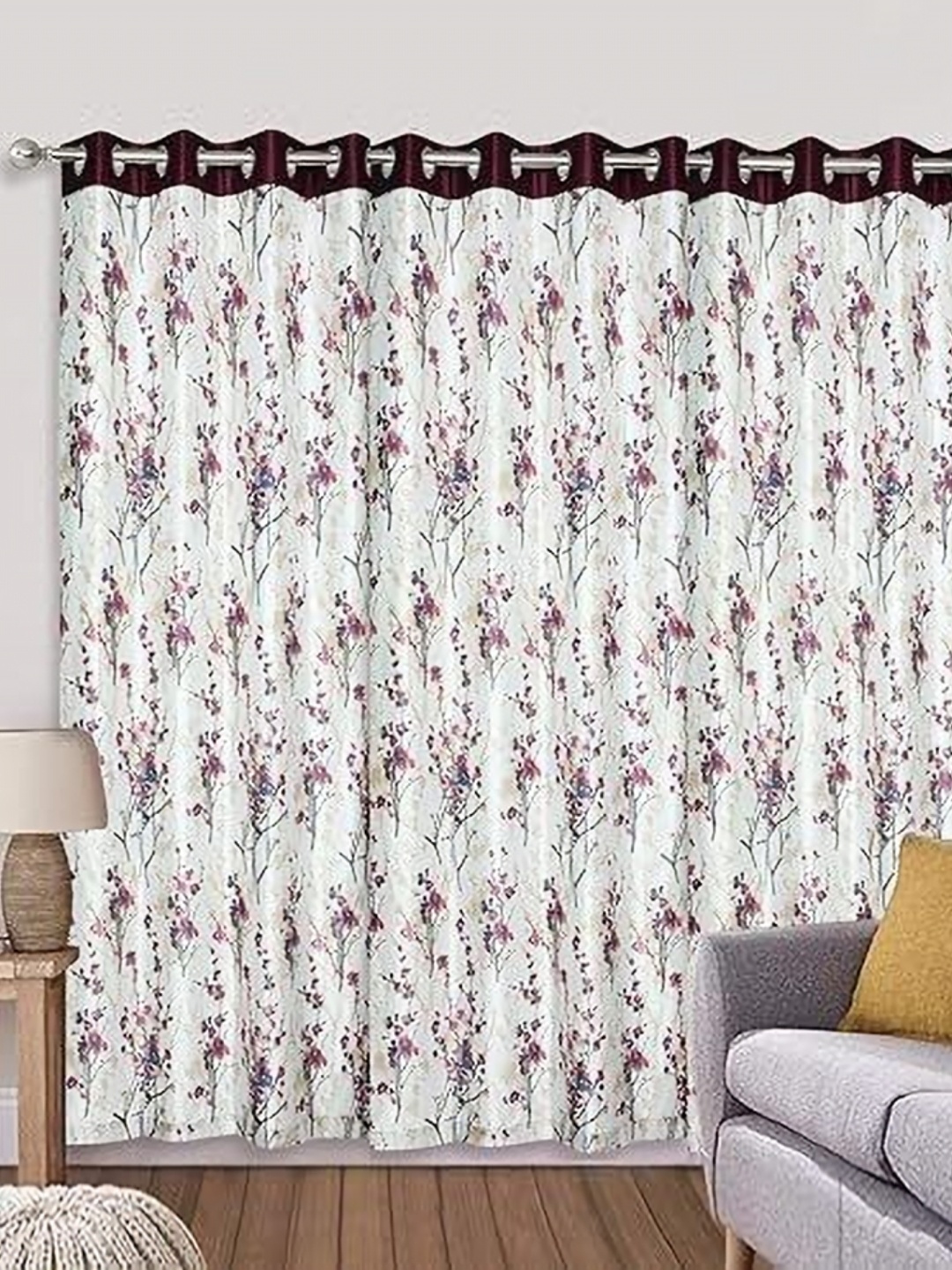 

Banchmark Home Furnishings Purple & White Set of 3 Floral Door Curtain