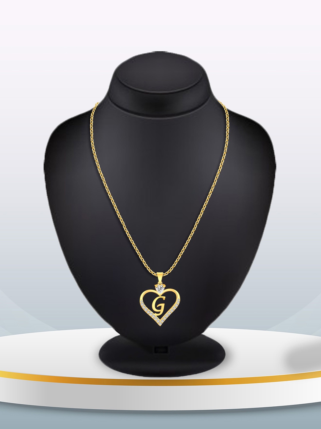 

Heer Collection Gold -Plated Cubic Zirconia Heart Shape Alphabet G Pendants with Chains