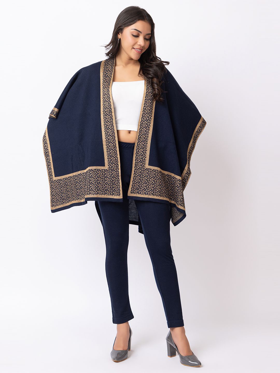 

KEIKO Women Self Design Shrug, Navy blue