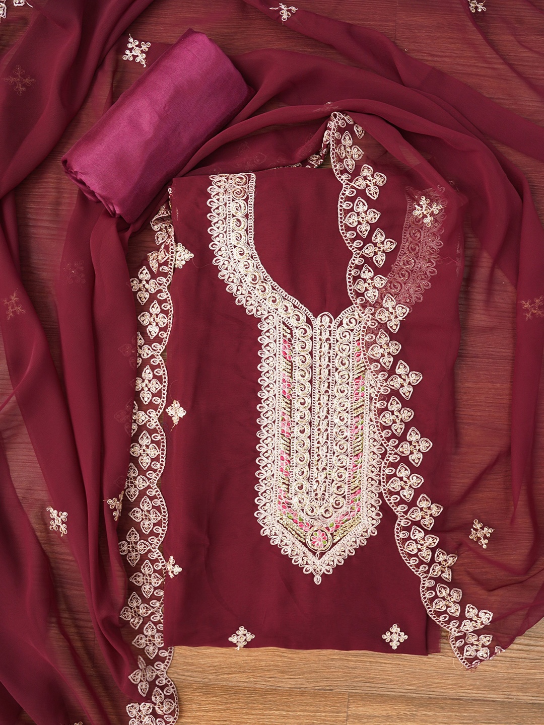 

Jaipur Kurti Silk Georgette Embroidered Dress Material With Dupatta, Purple