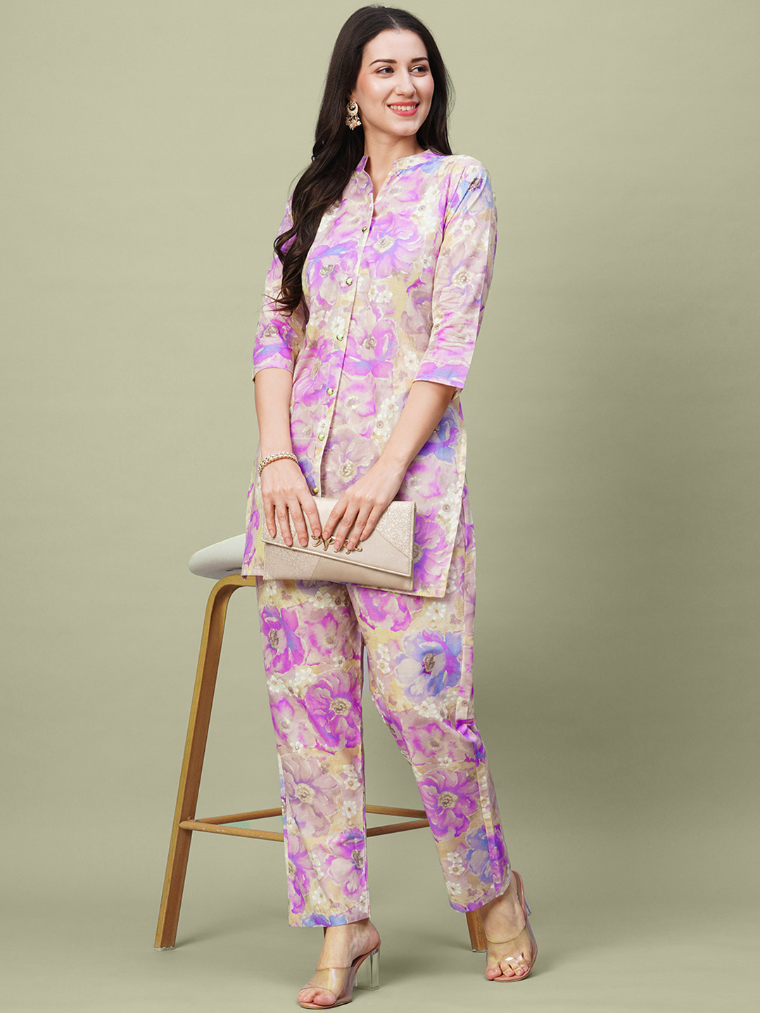

Kiana House Of Fashion Women Printed Pure Cotton Kurti & Trouser, Lavender