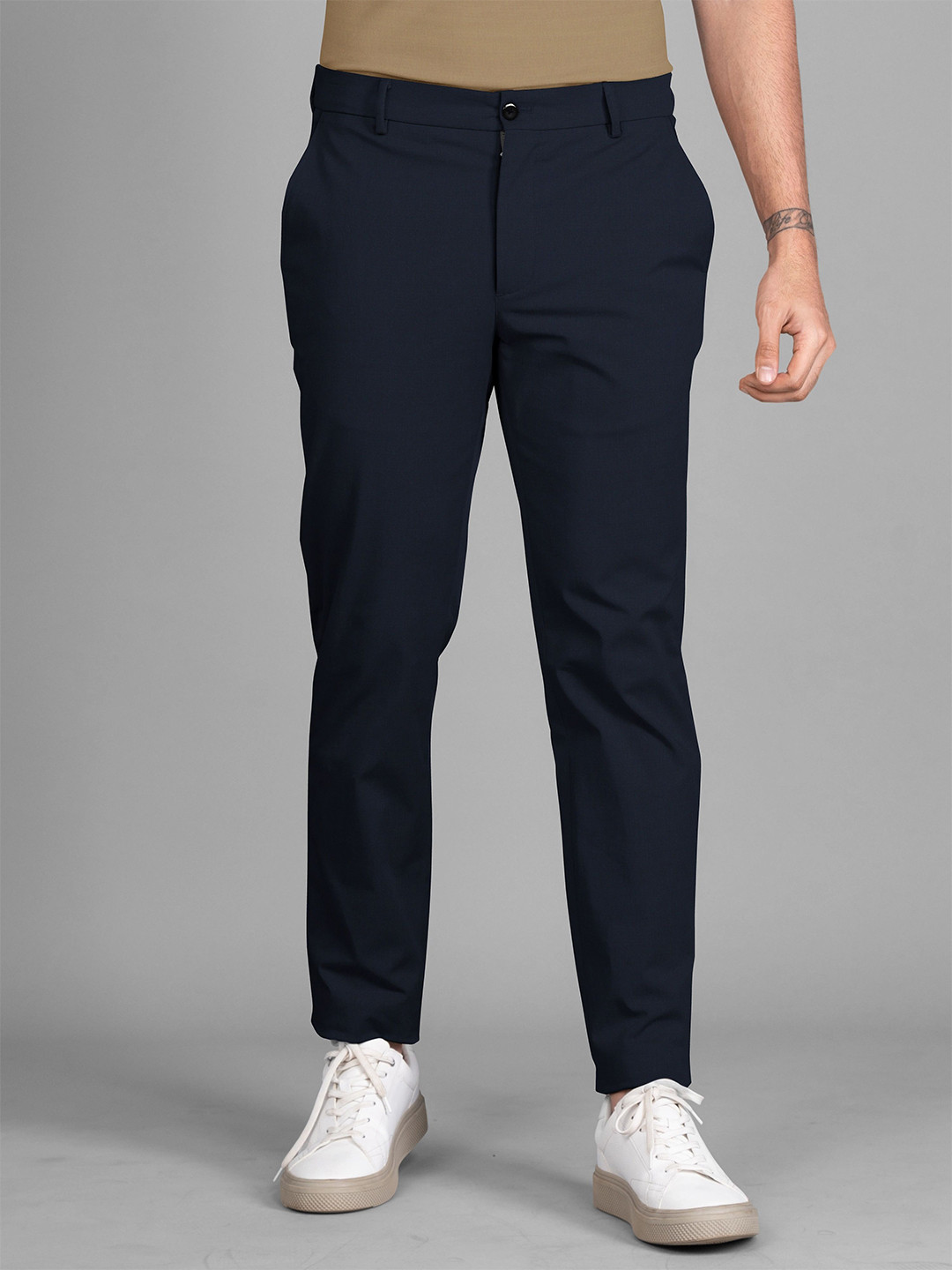 

The Pant Project Men Stylish Slim Fit Checked Soft-Stretch-Comfort Chinos Trousers, Navy blue