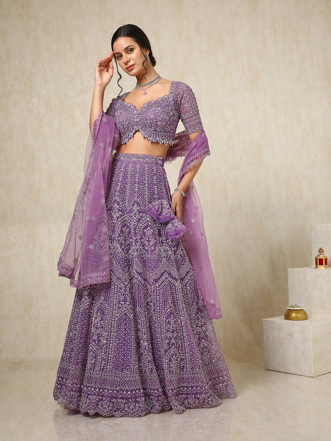 

Soch Embellished Beads and Stones Ready to Wear Lehenga & Blouse With Dupatta, Purple
