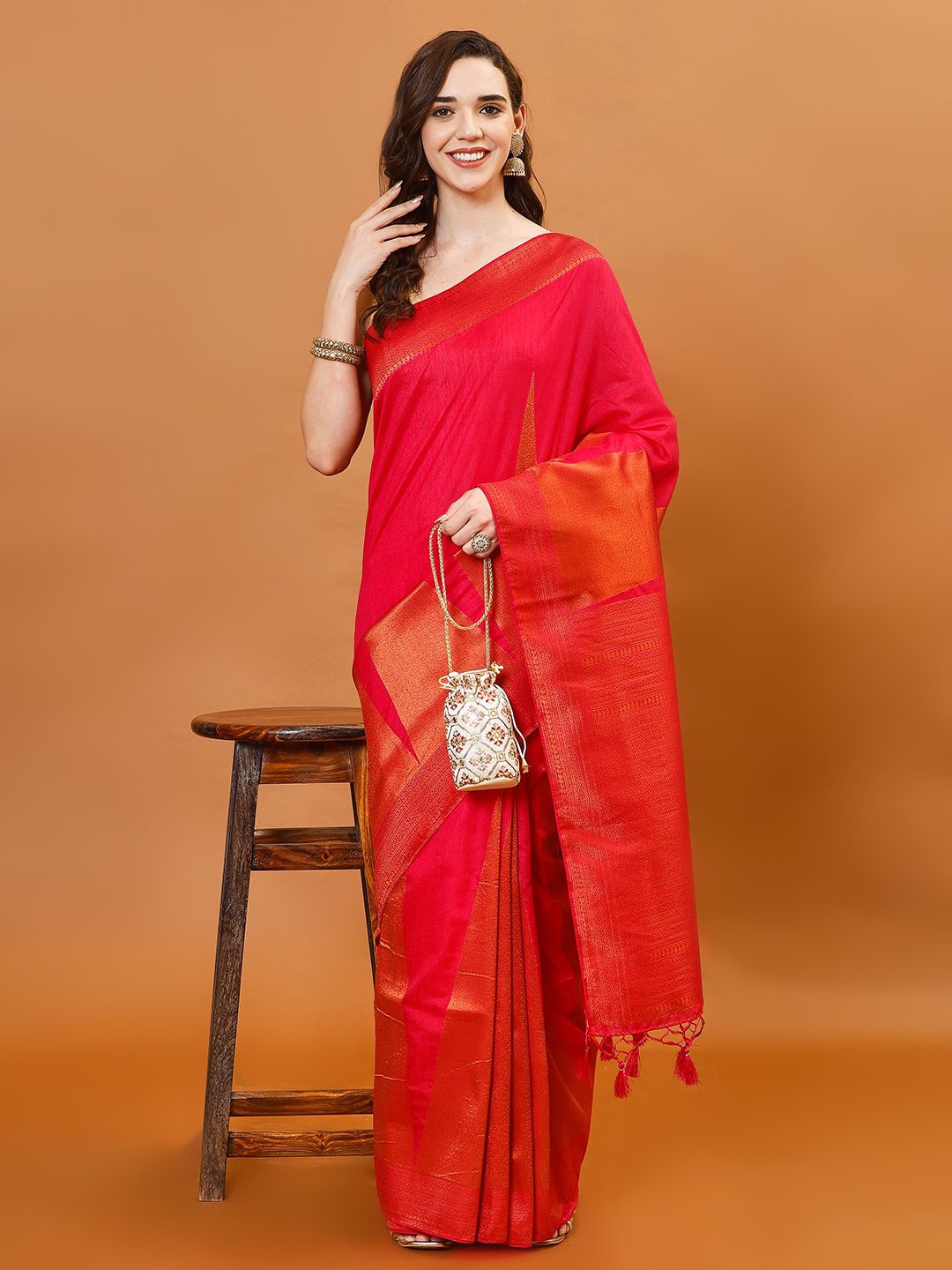 

Meena Bazaar Woven Design Zari Art Silk Saree, Pink