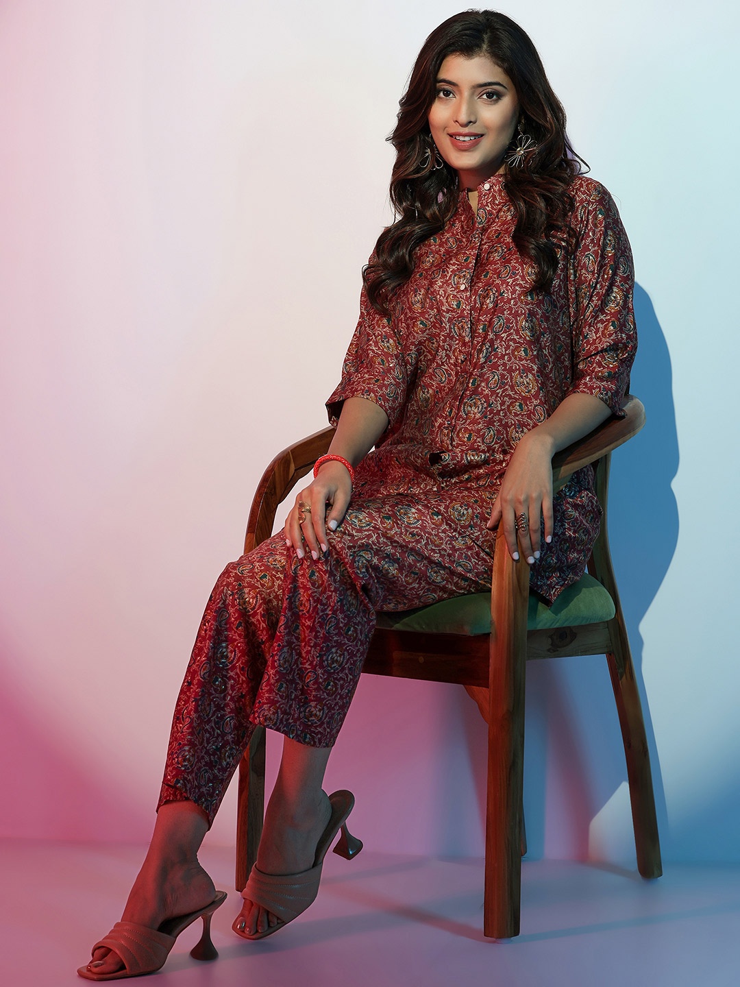 

Libas Printed Tunic With Trouser Co-Ords, Maroon