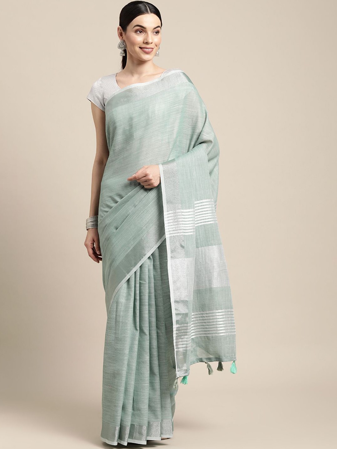 

Fashion Petals Woven Design Zari Tussar Saree, Sea green