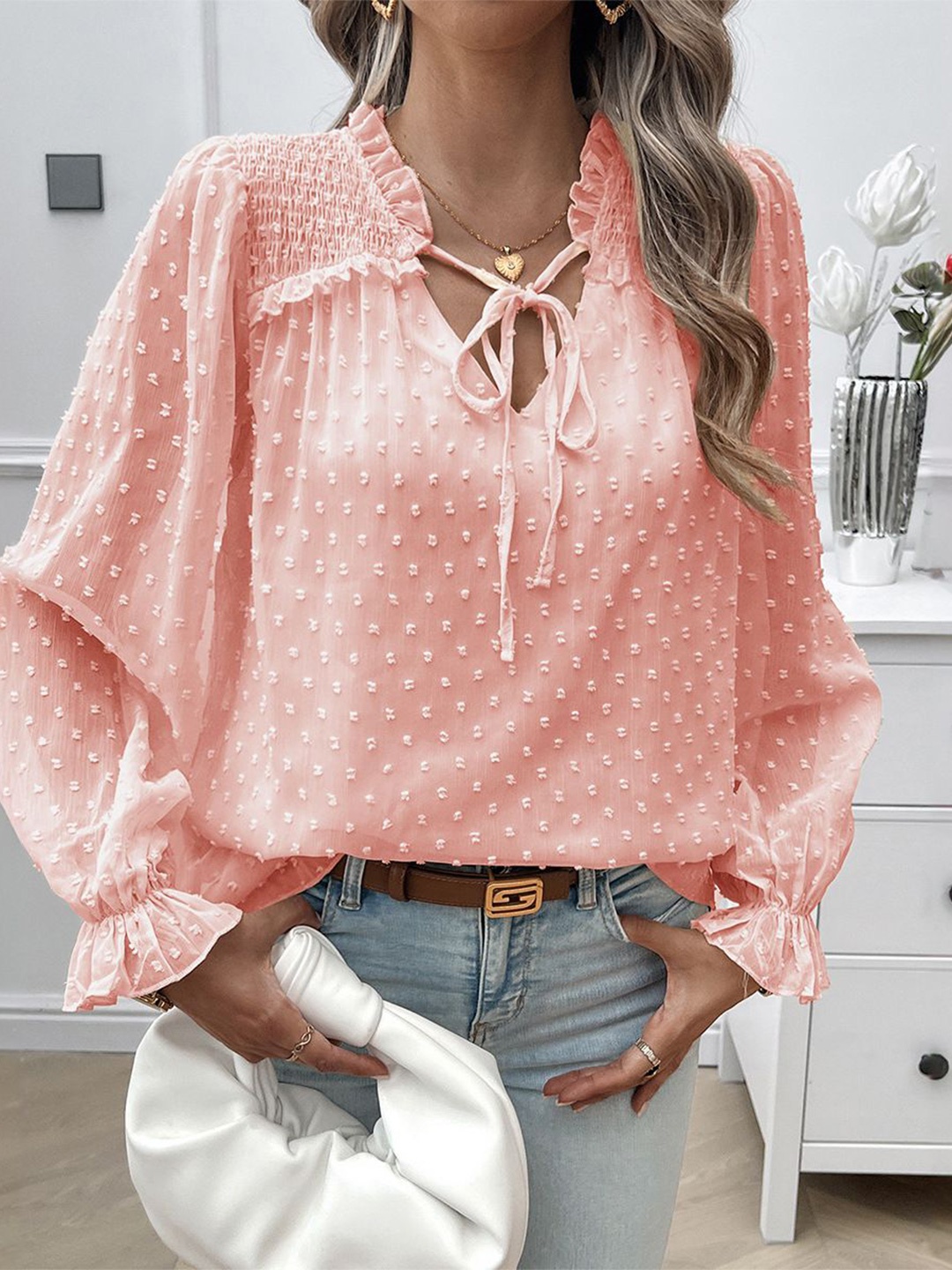 

StyleCast Women Tie-Up Neck Top, Peach