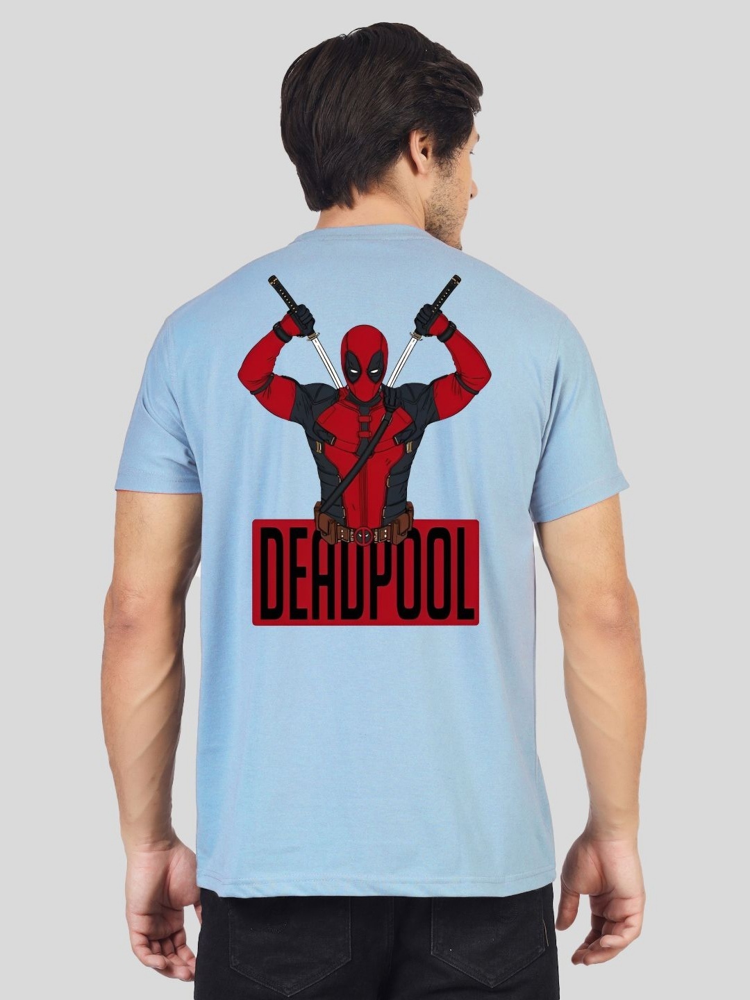 

Greylongg Men Deadpool Graphic Printed Round Neck Cotton T-shirt, Blue