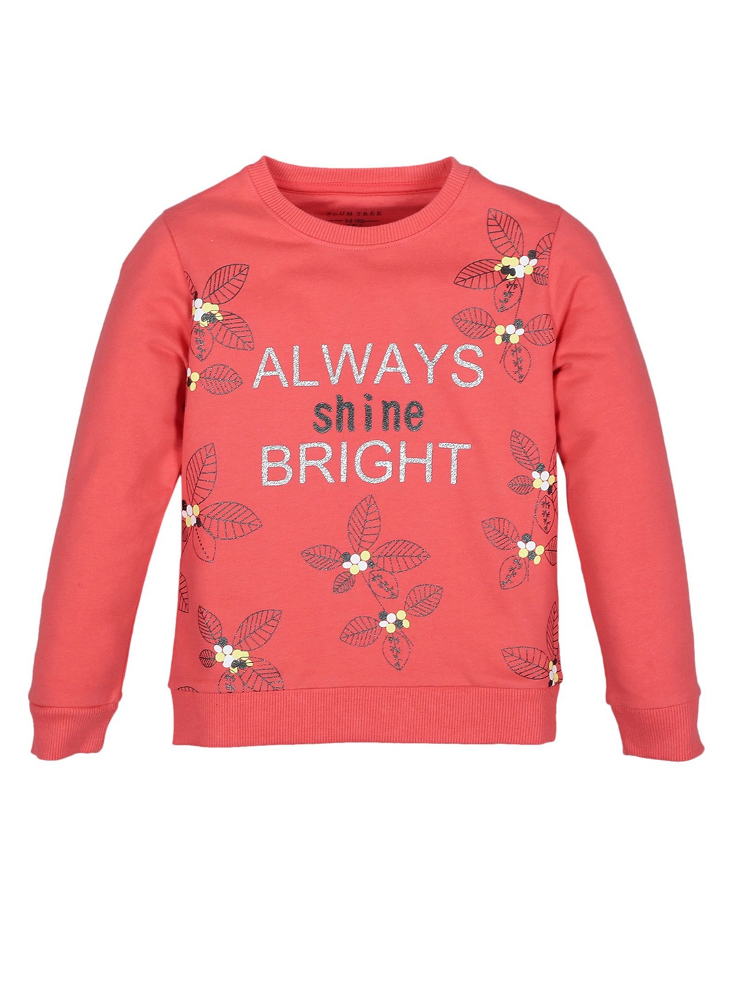 

PLUM TREE Girls Floral Printed Round Neck Cotton Pullover Sweatshirt, Coral