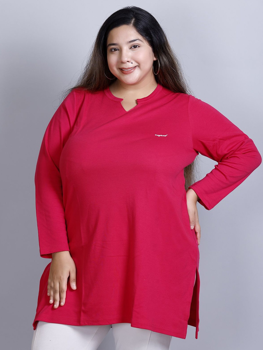 

CUPID Women Solid Longline Plus Size Top, Red