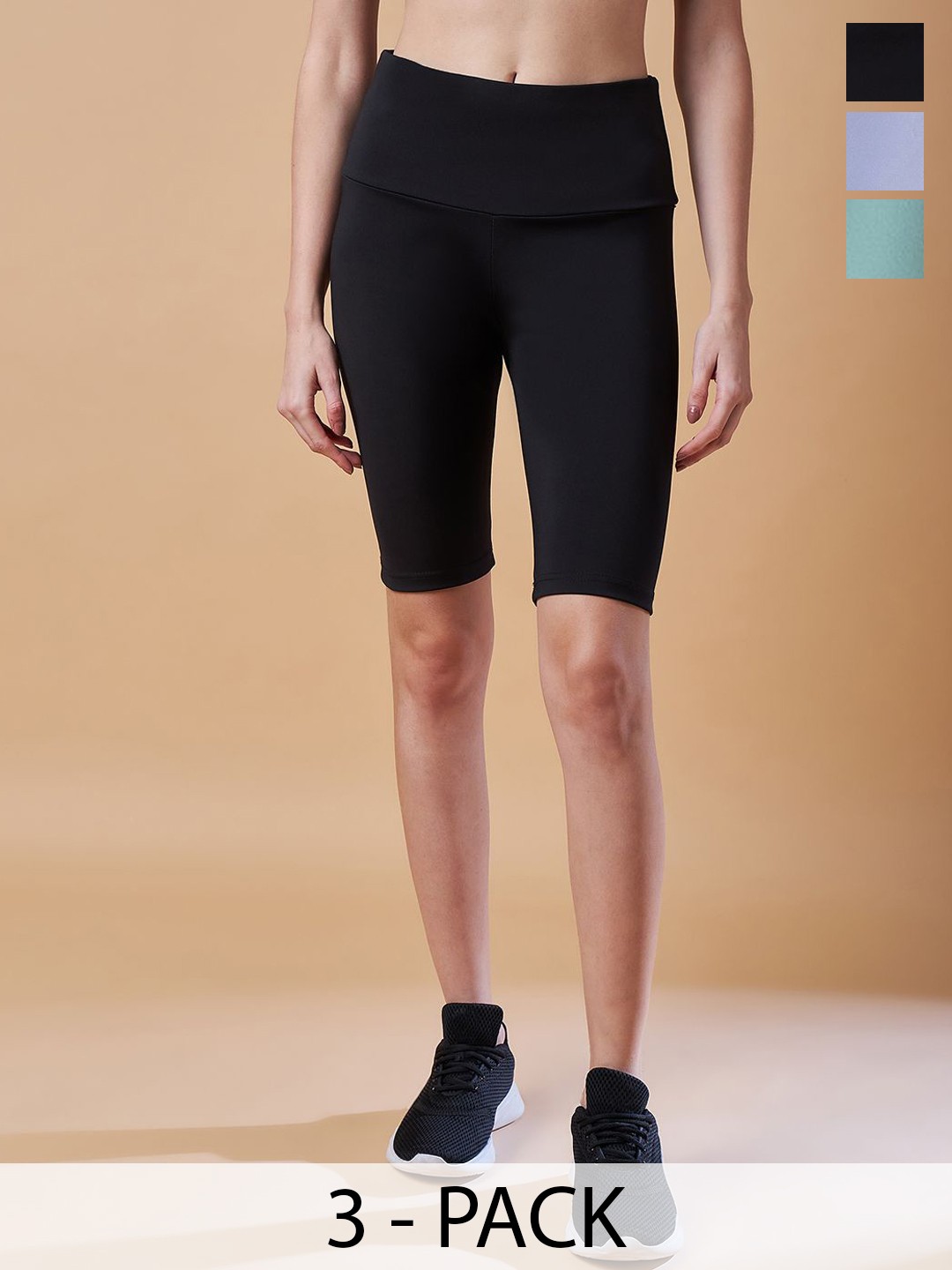 

COLOR CAPITAL Women Pack Of 3 Above Knee Gym Tights, Green