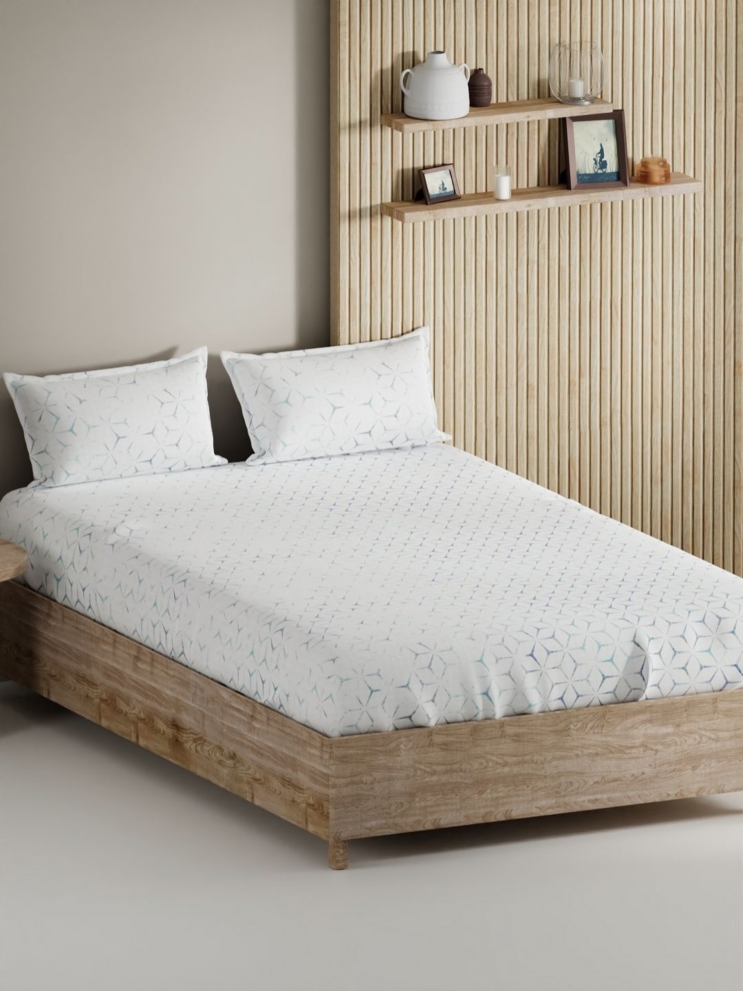 

BIANCA Grey Geometric Pure Cotton 144TC King Bedsheet with 2 Pillow Covers 2.74 x 2.74 Mts