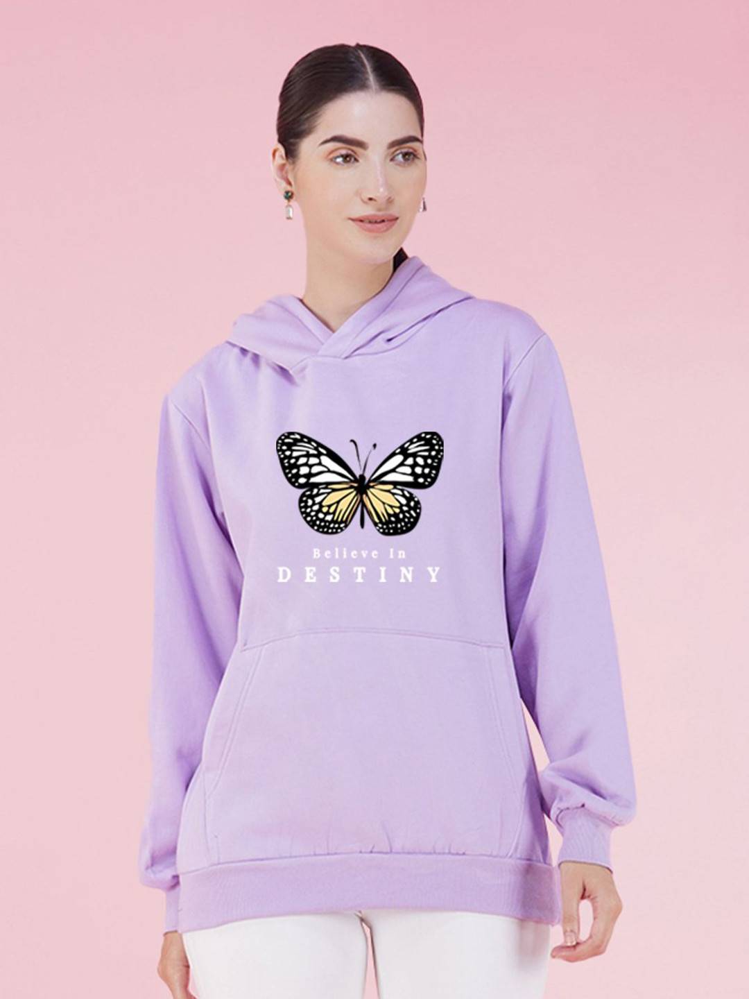

NUSYL Graphic Printed Hooded Oversized Sweatshirt, Lavender