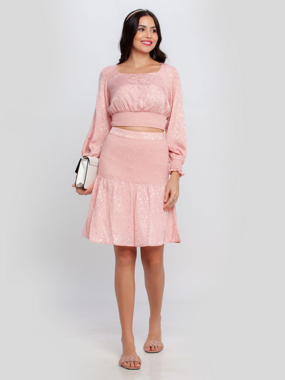 

Zink London Floral Printed Top With Skirt, Pink