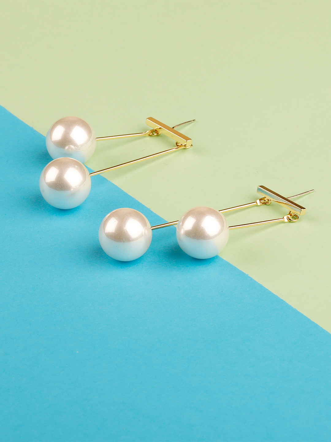 

Silver Shine Contemporary Pearl Drop Earrings, Gold