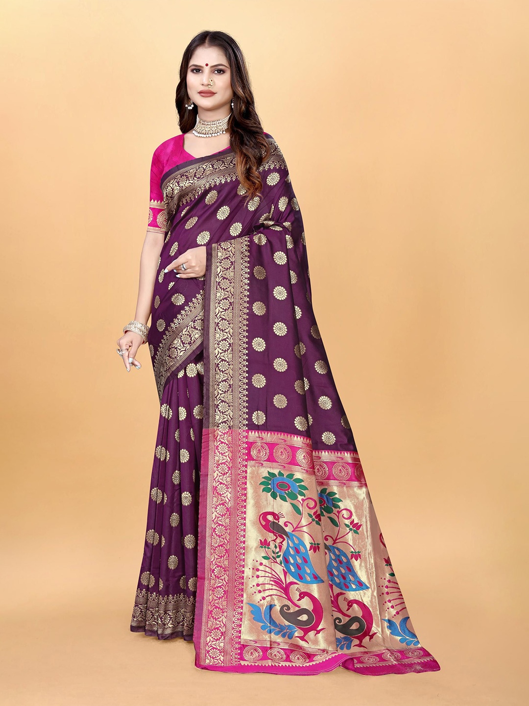 

VenderVilla Woven Design Paithani Saree, Violet