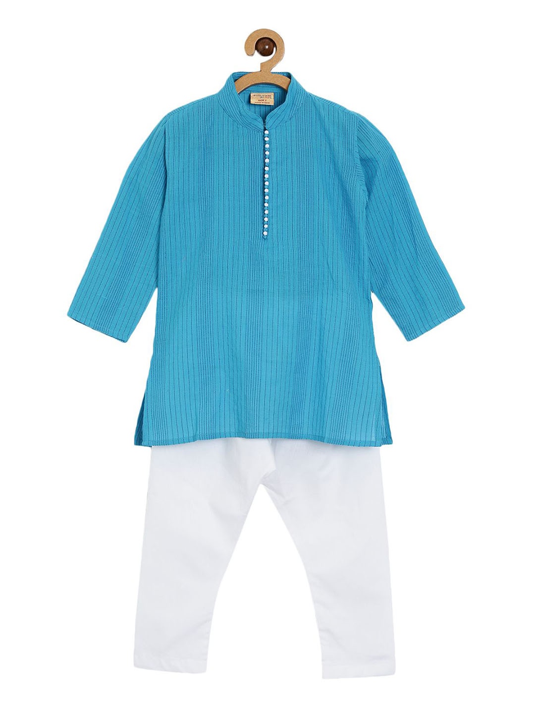 

NIRVAAN Boys Mandarin Collar Pure Cotton Kurta with Pyjama, Blue