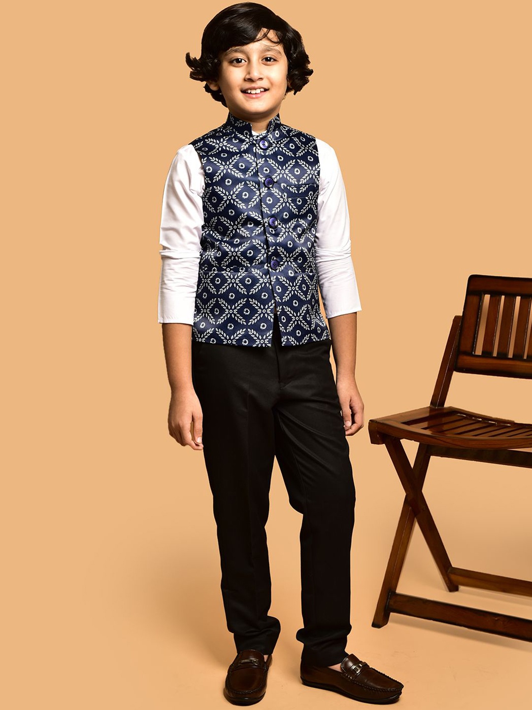 

PRINTCULTR Boys Printed Nehru Jackets, Navy blue