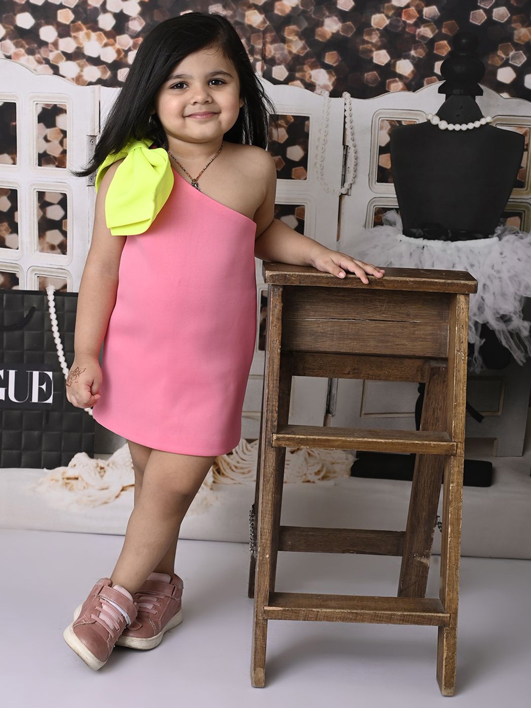 

Bedtime story Girls Solid One Shoulder Cotton A-Line Dress, Pink