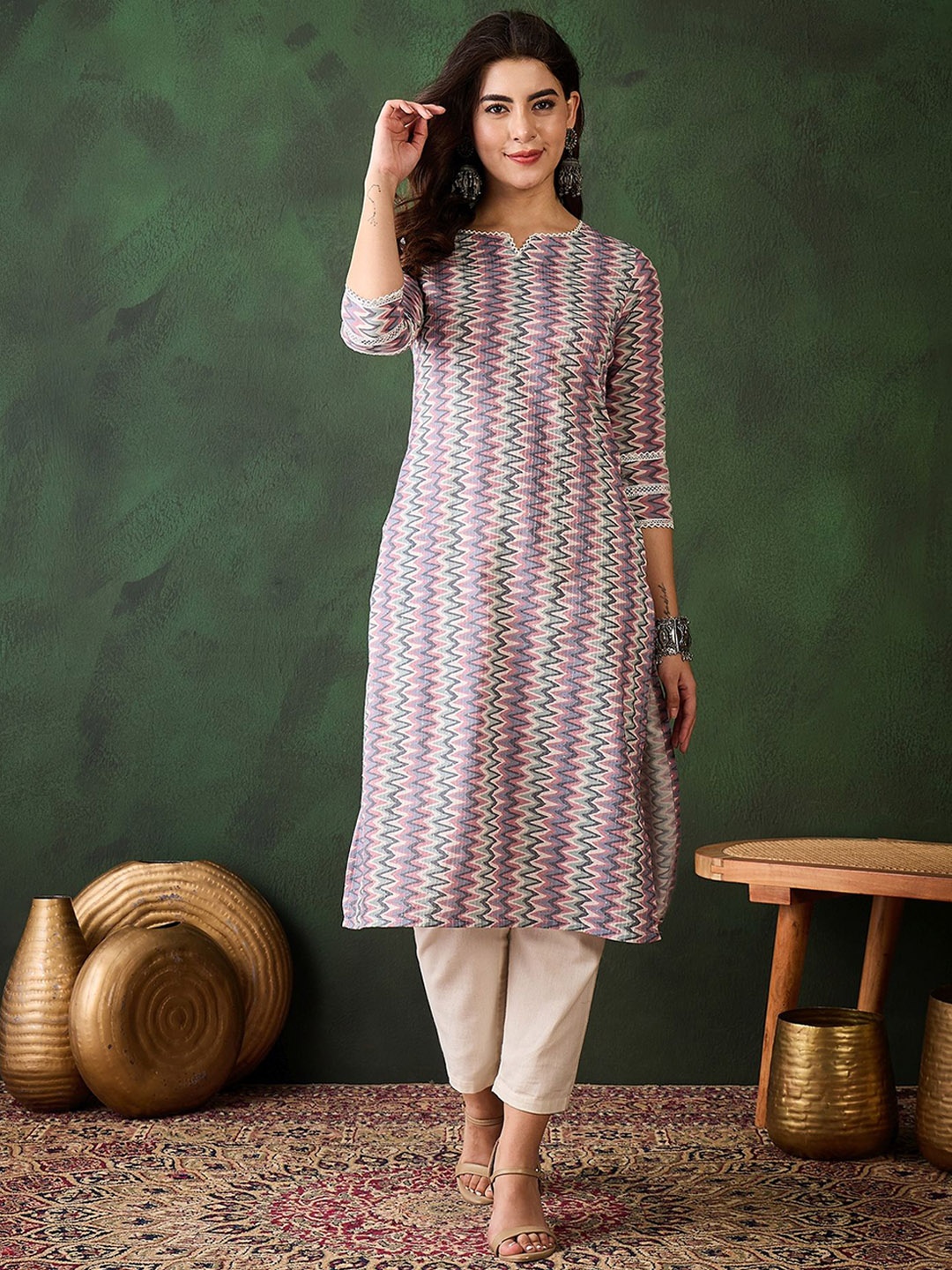 

Sangria PRINTED FLORAL KURTA, Pink