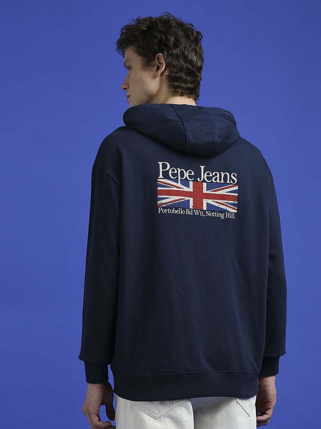

Pepe Jeans Men Graphic Printed Hood Cotton Pullover Sweatshirt, Navy blue
