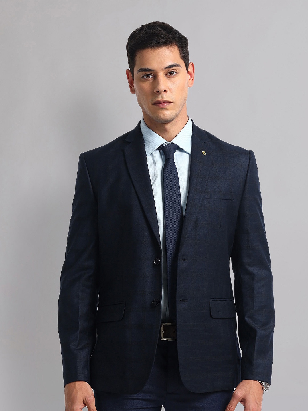 

AD By Arvind Notched Lapel Single Breasted Checked Blazer, Blue