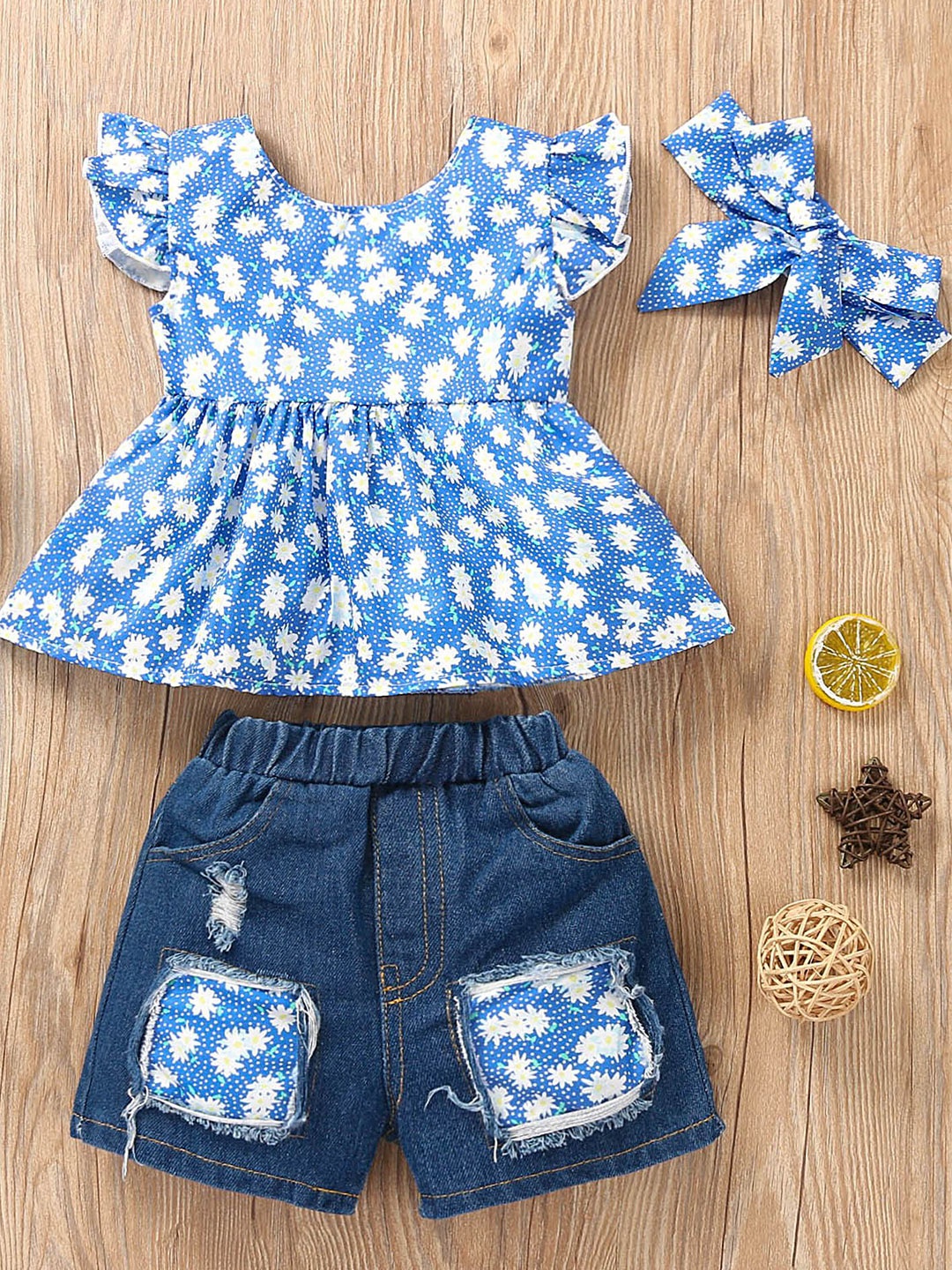 

LULU & SKY Girls Printed Top with Shorts, Blue