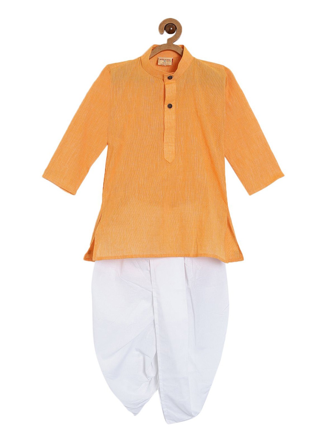 

NIRVAAN Boys Mandarin Collar Pure Cotton Kurta with Dhoti Pant, Coral