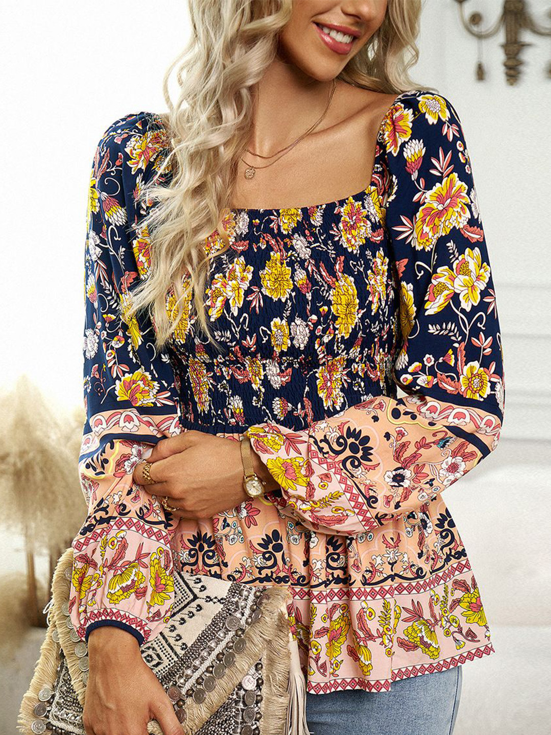 

StyleCast Women Floral Printed Square Neck Top, Yellow