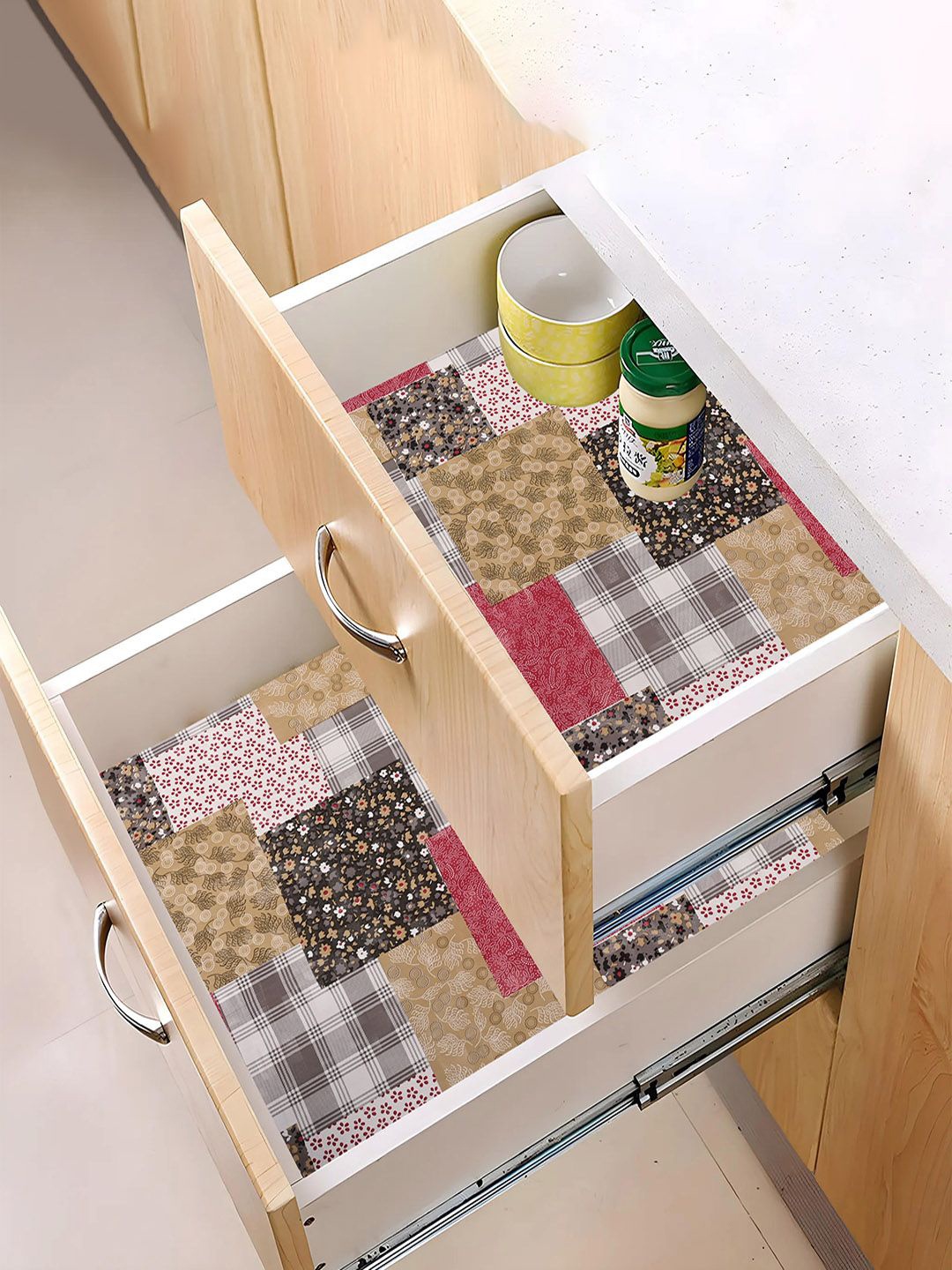 

Kuber Industries Red & Beige 2 Pieces Water Resistant Shelf Liner Organisers