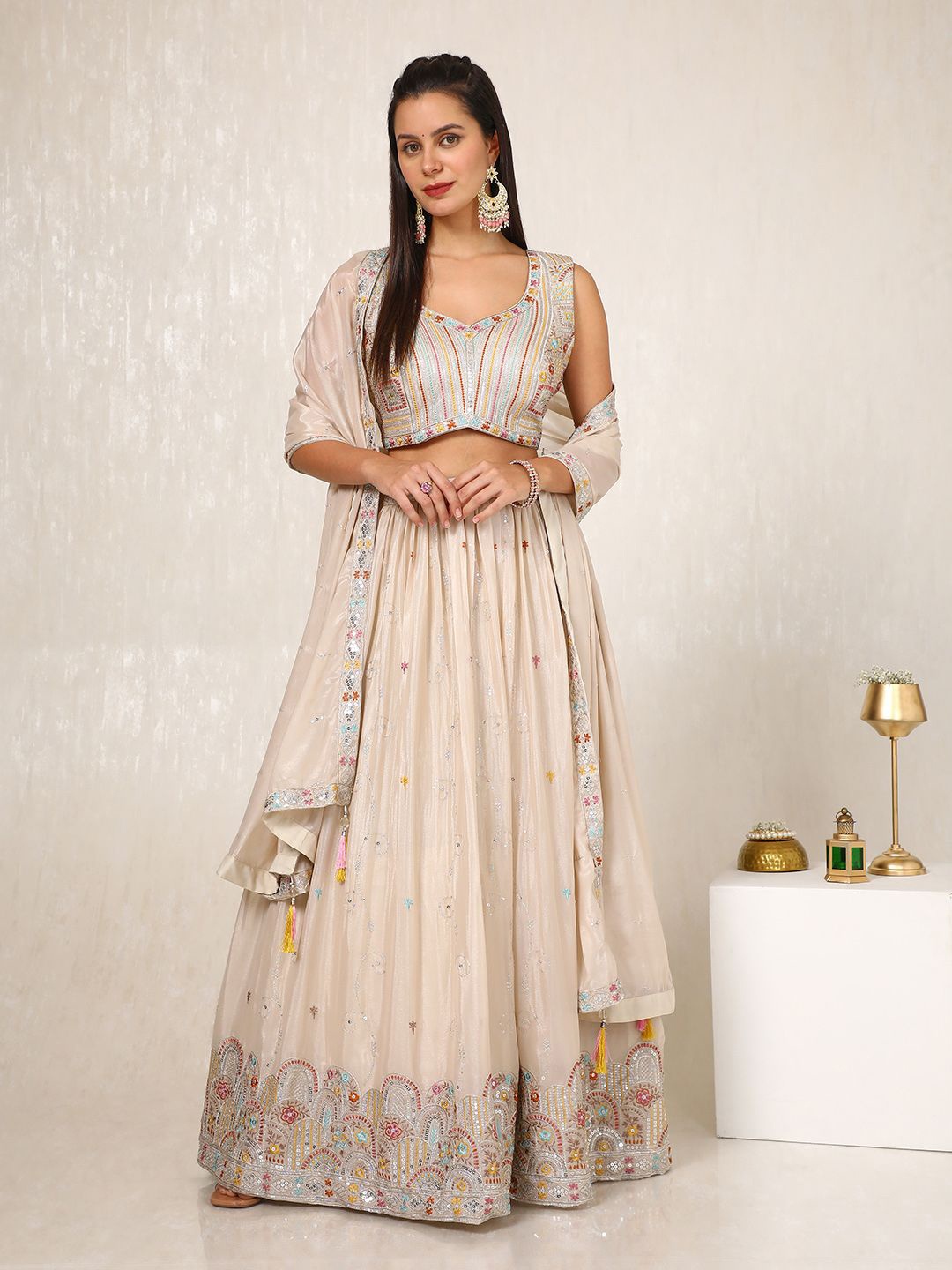 

Soch Embroidered Sequinned Ready to Wear Lehenga & Blouse With Dupatta, Beige
