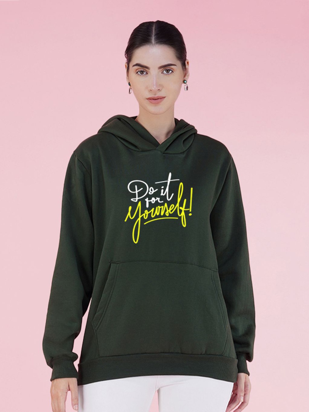 

NUSYL Women Graphic Printed Oversized Hooded Sweatshirt, Green