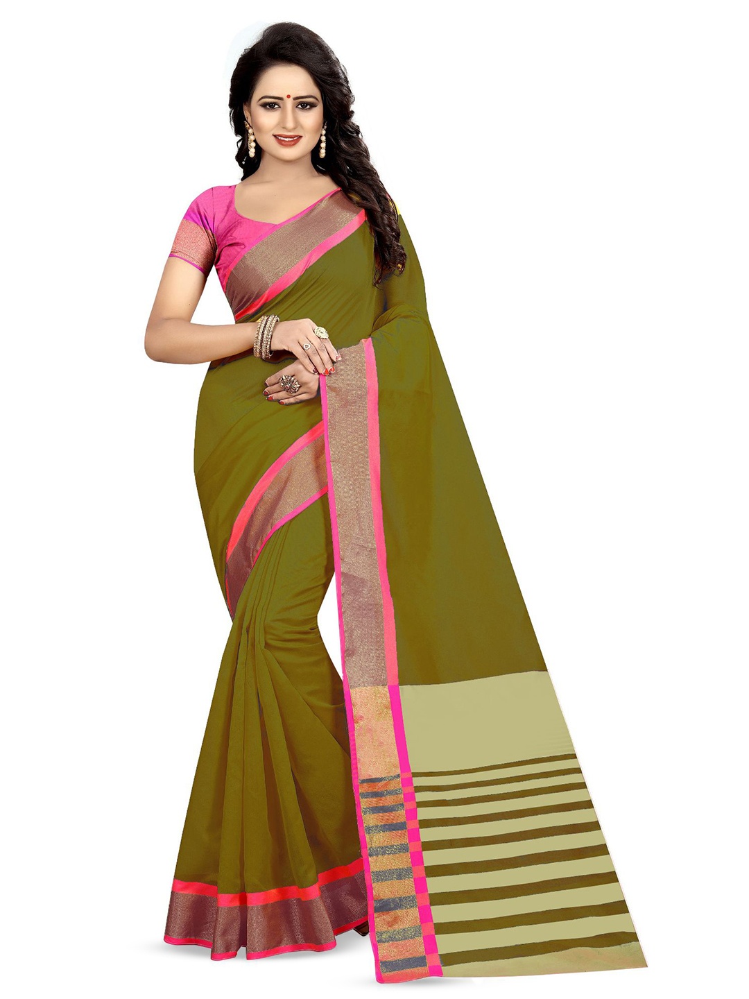

Maroosh Zari Saree With Blouse Piece, Olive