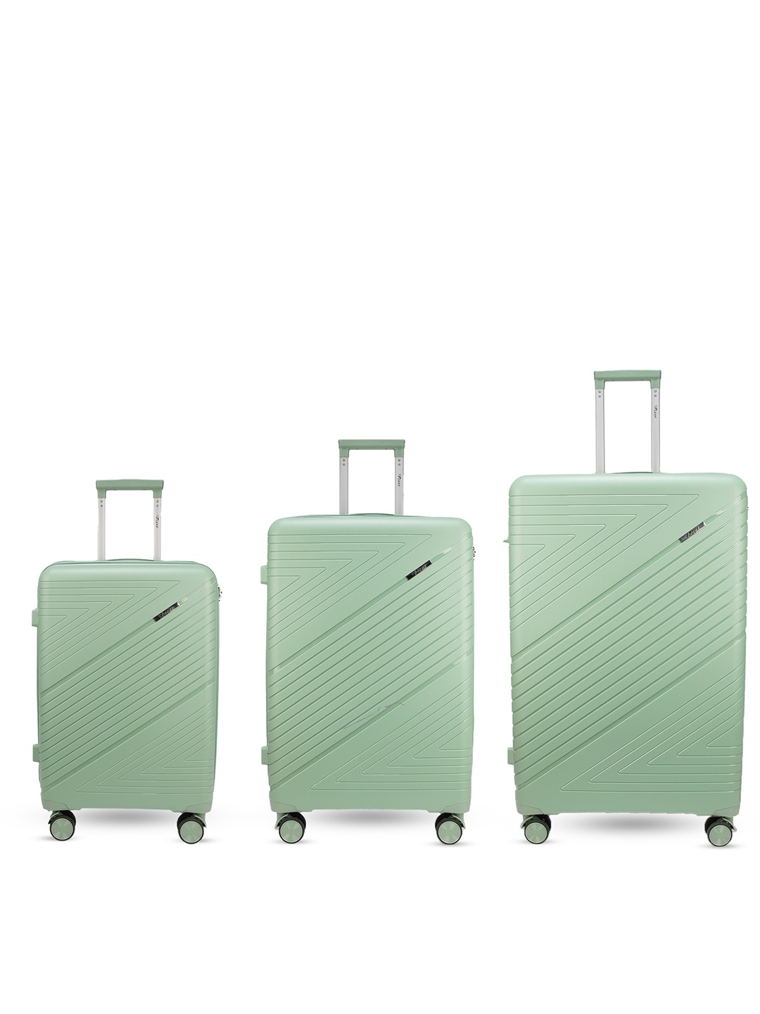 

F Gear Set Of 3 Textured Hard-Sided Trolley Suitcases, Green