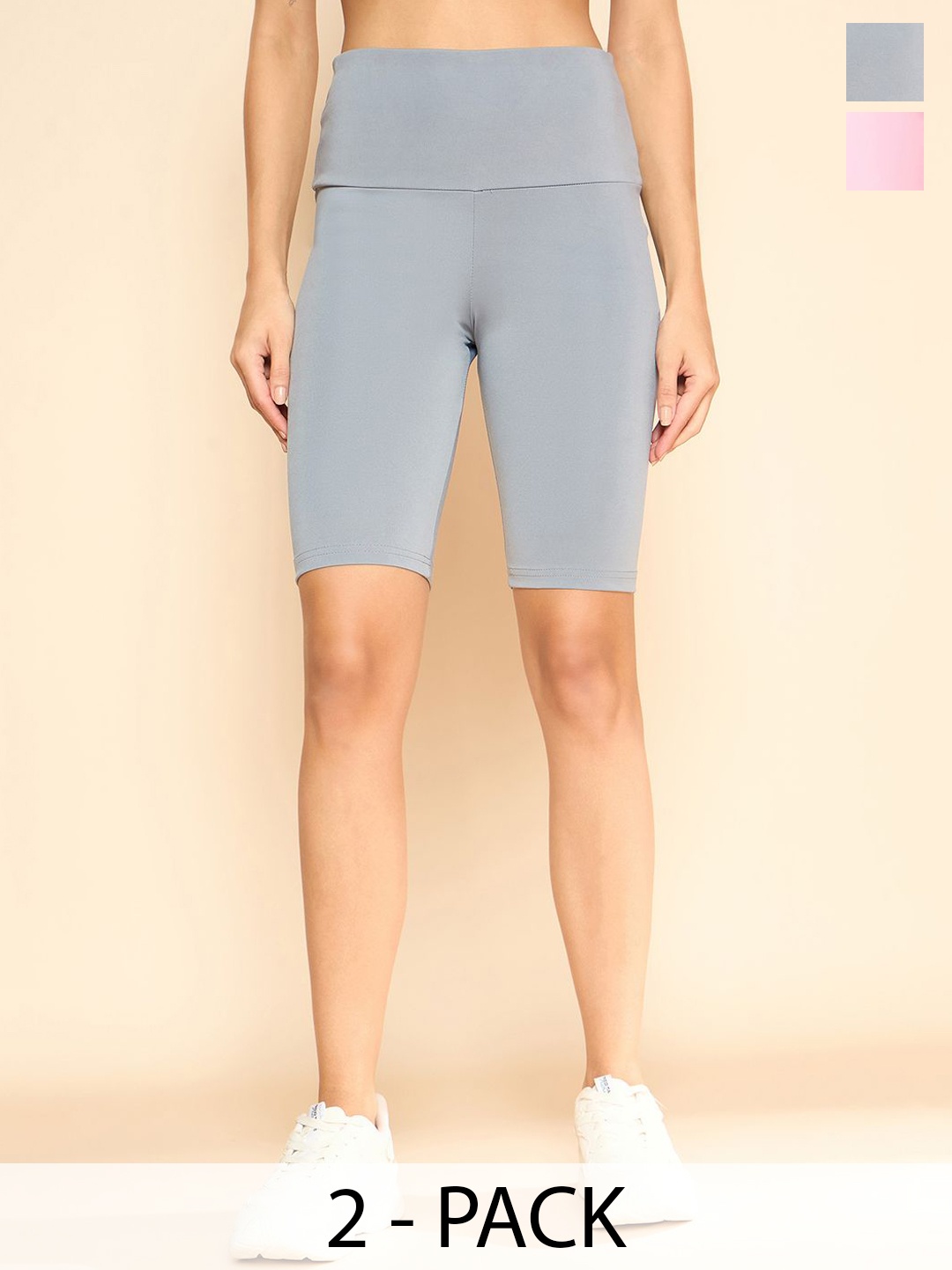 

COLOR CAPITAL Women Pack Of 2 Mid- Rise Cycling Tights, Grey