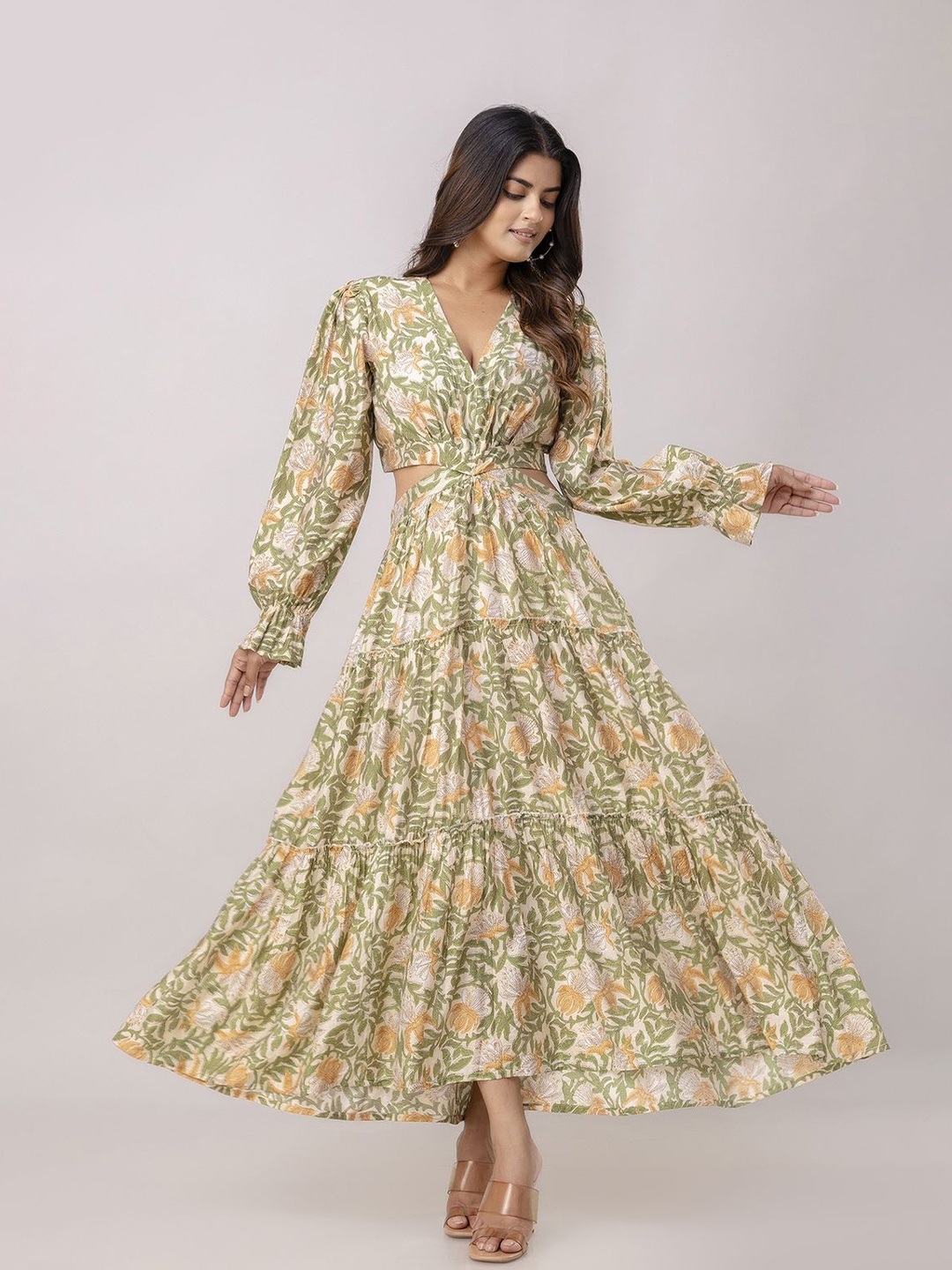 

KALINI Women Floral Print Maxi Dress, Green