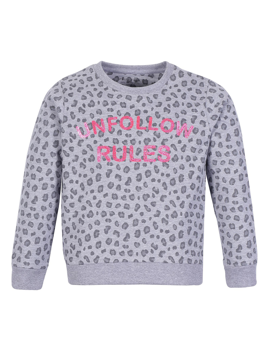

PLUM TREE Girls Abstract Printed Round Neck Cotton Pullover Sweatshirt, Grey melange
