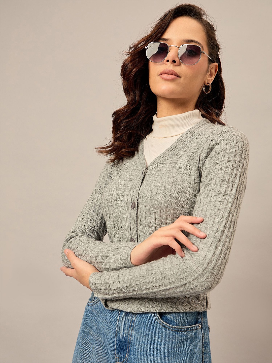 

The Roadster Lifestyle Co Women Cable Knit Cardigan Sweater, Grey