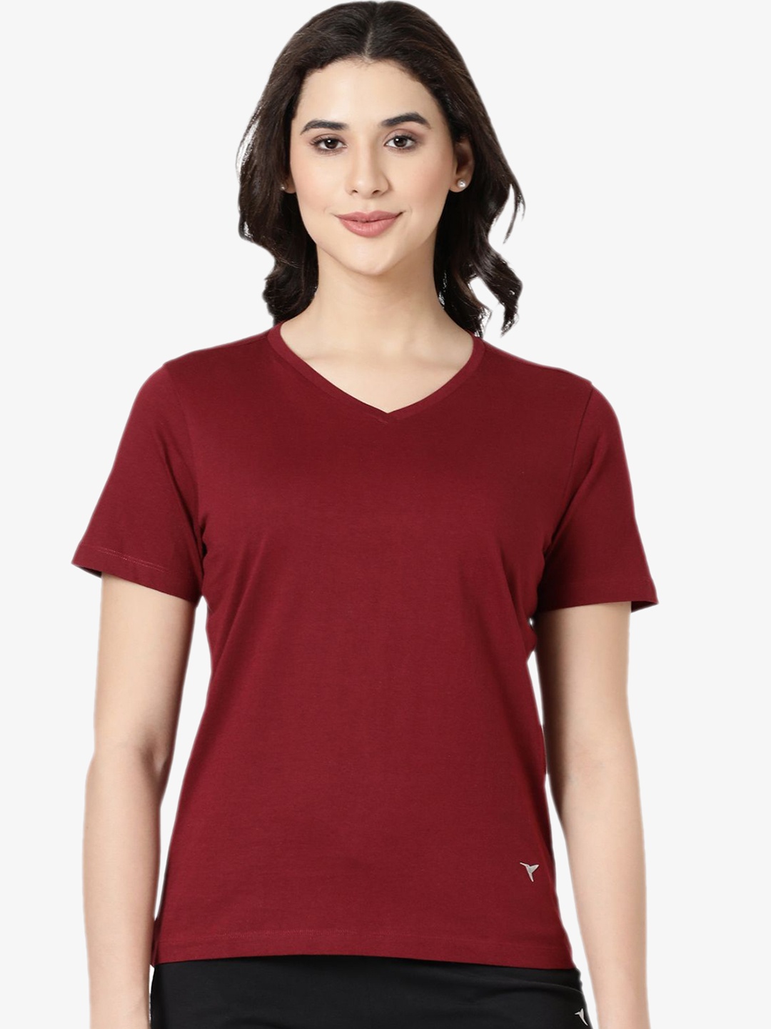 

BLOSSOM Women Pure Cotton V-Neck Lounge T-Shirt, Maroon