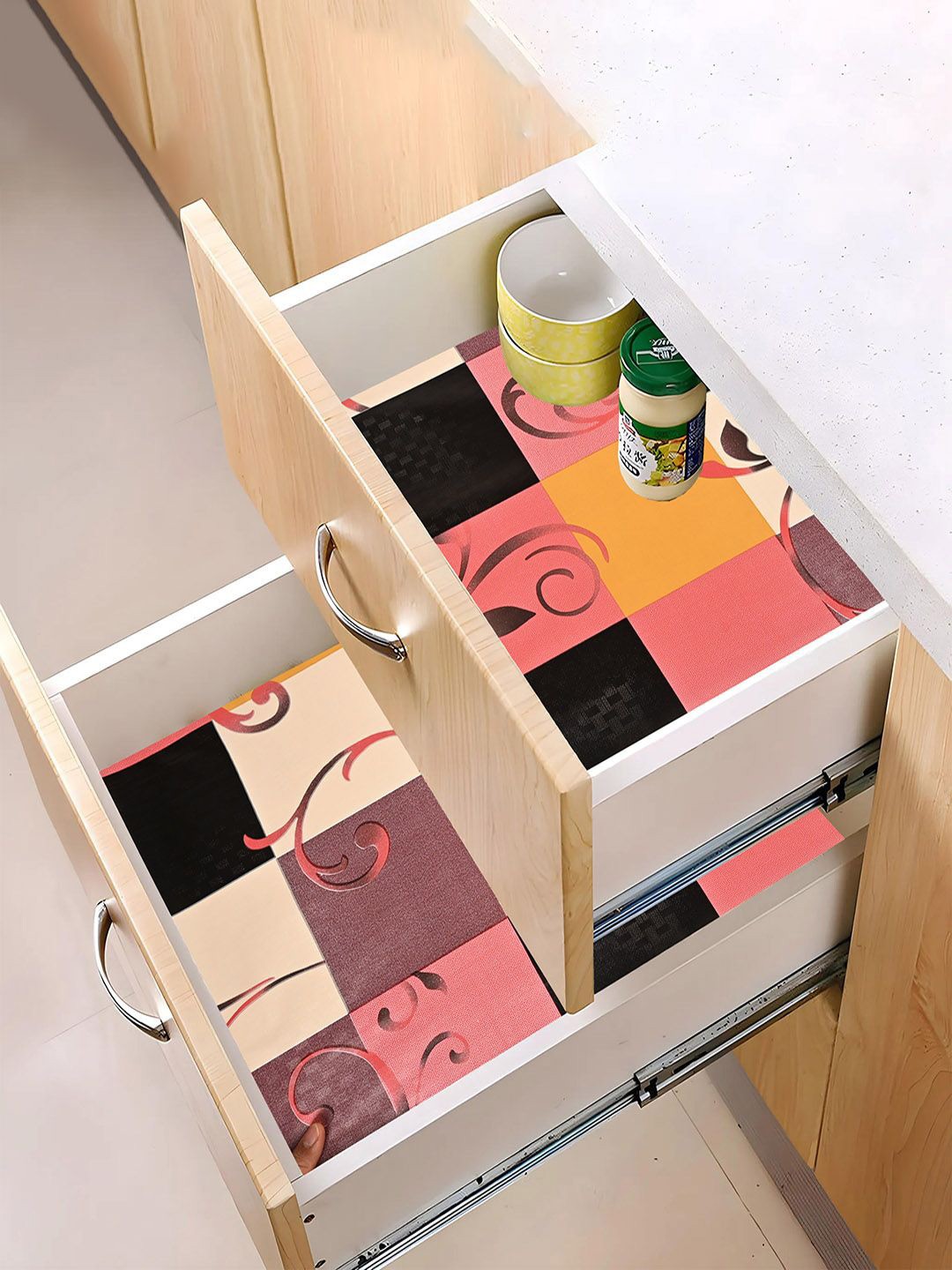 

Kuber Industries Pink & Black 3 Pieces Water Resistant Shelf Liner Organisers