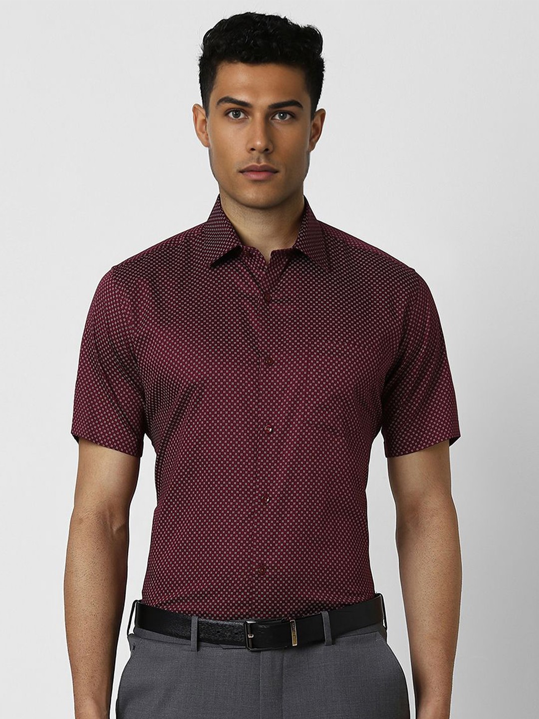 

Van Heusen Men Floral Opaque Printed Formal Shirt, Maroon