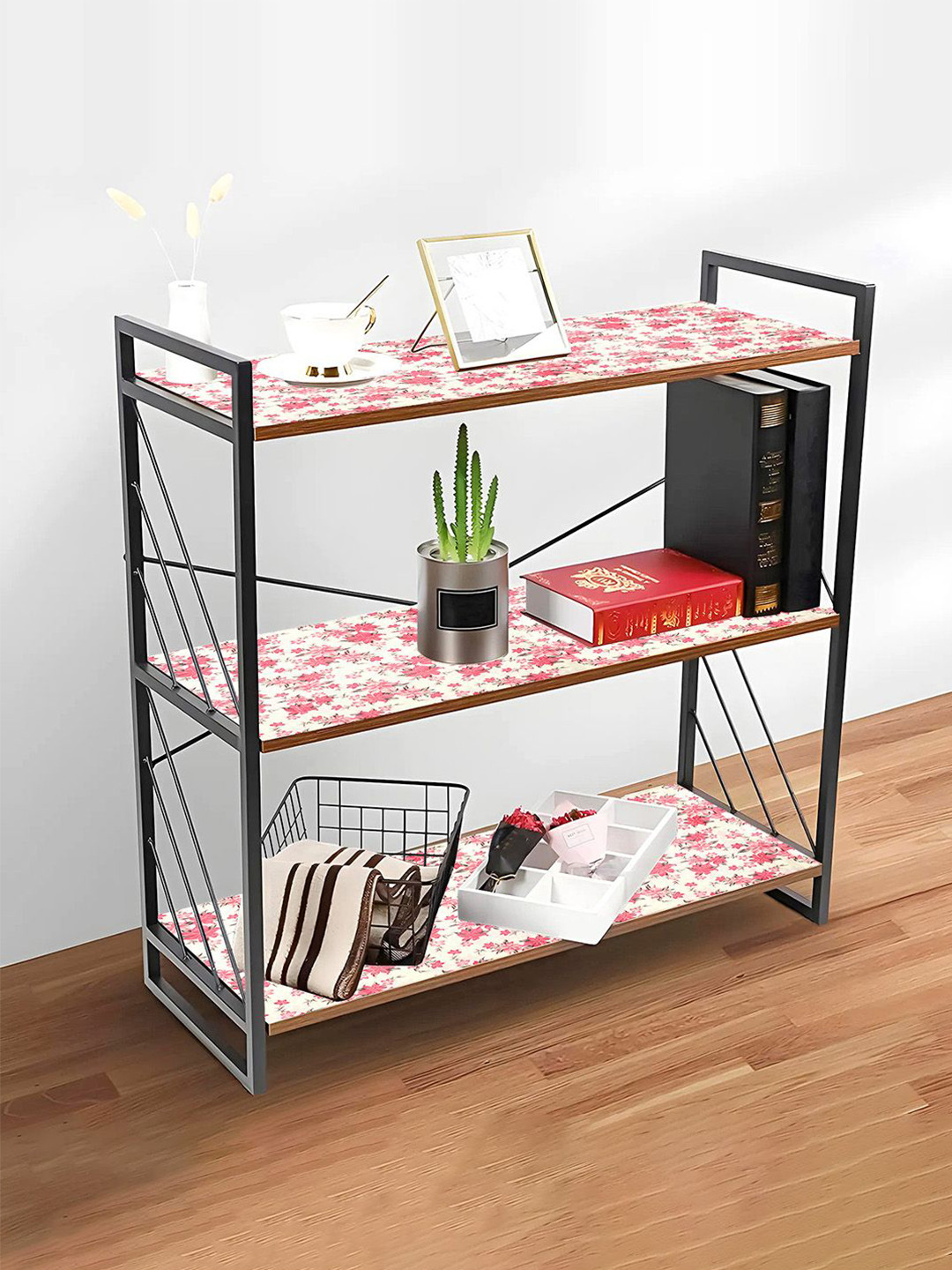 

Kuber Industries Cream & Pink 3 Pieces Printed Water Resistant Shelf Liner Organisers