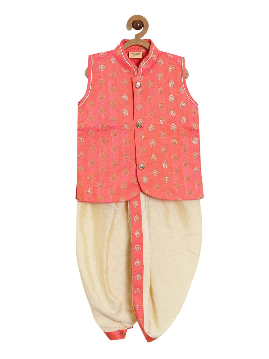 

NIRVAAN Boys Floral Pure Cotton Kurta with Dhoti Pants, Pink