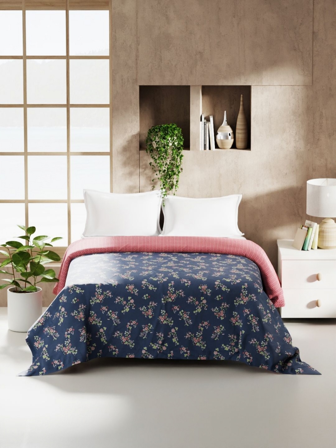 

KOPA Monarca Blue & Pink Floral Printed AC Room 120 GSM Double Bed Comforter