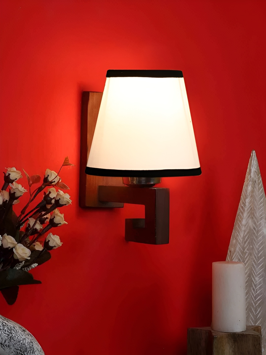 

Devansh White & Black Wood Traditional Frustum Shaped Wall Lamp