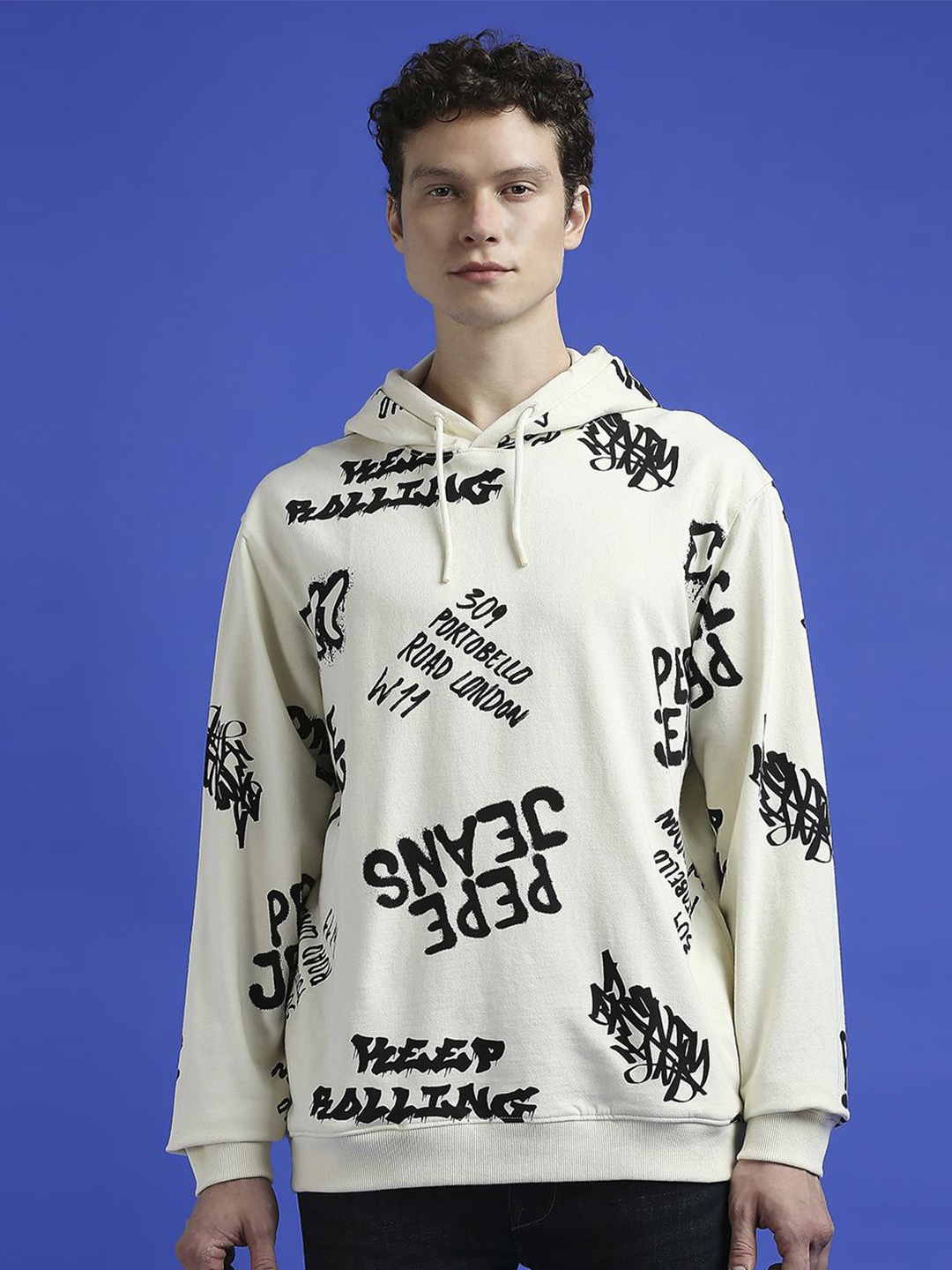 

Pepe Jeans Men Typography Printed Hood Cotton Pullover Sweatshirt, White