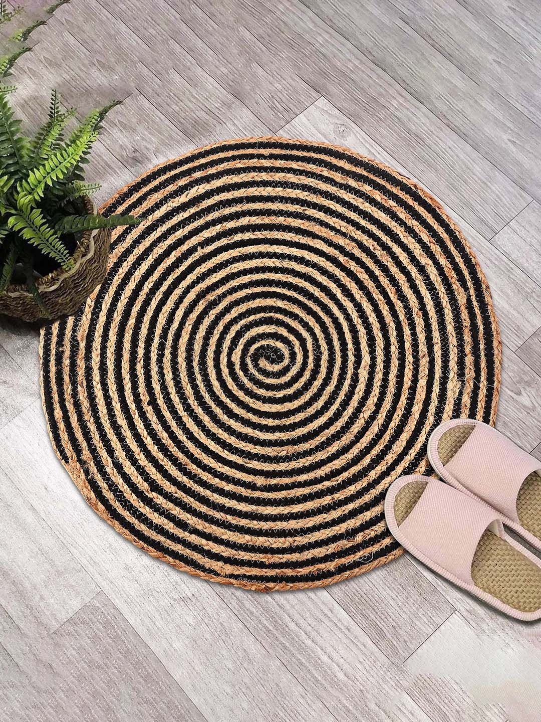 

Kuber Industries Black & Brown 2 Pieces Jute Round Doormats
