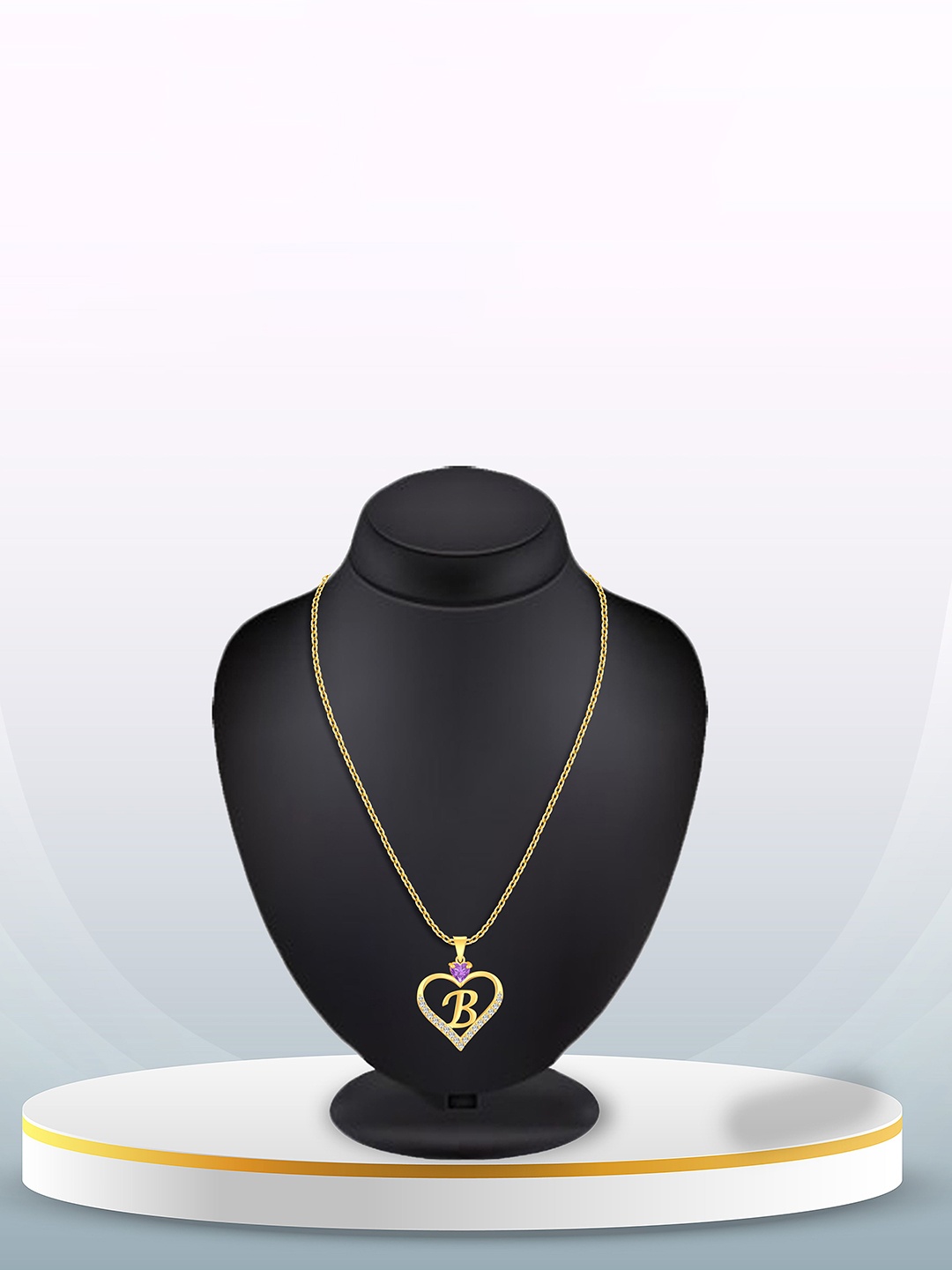 

Heer Collection Gold-Plated Cubic Zirconia Studded Heart Shaped Pendant with Chain