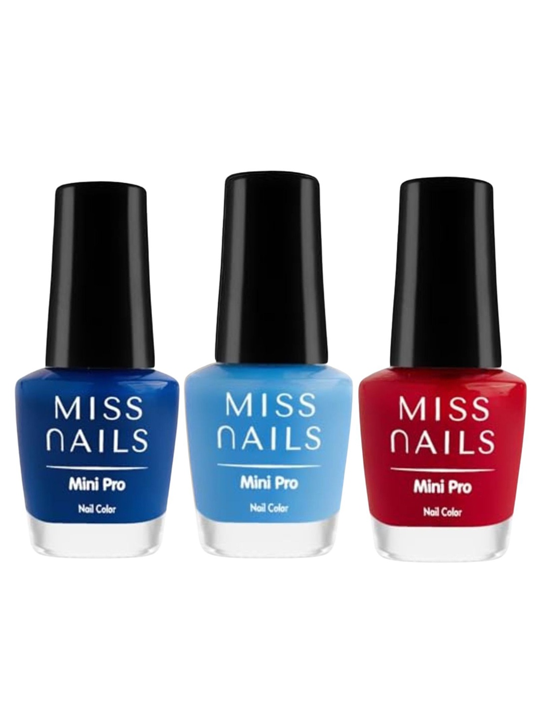 

MISS NAILS Set Of 3 Mini Pro Toxin Free Nail Color - 10 ml Each - Shade 70, Blue