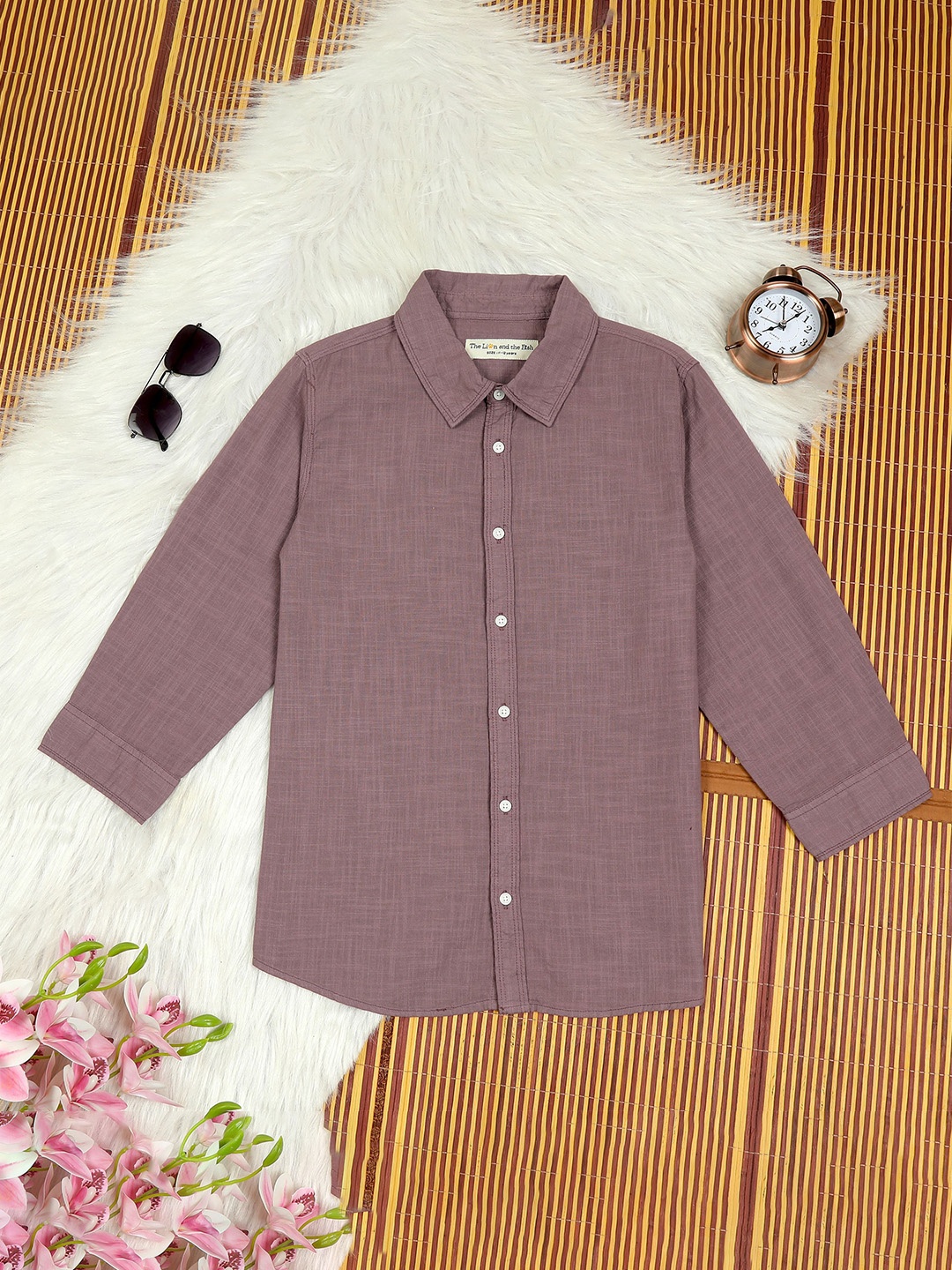 

The Lion and The Fish Boys Comfort Vertical Striped Cotton Relaxed Fit Casual Shirt, Lavender